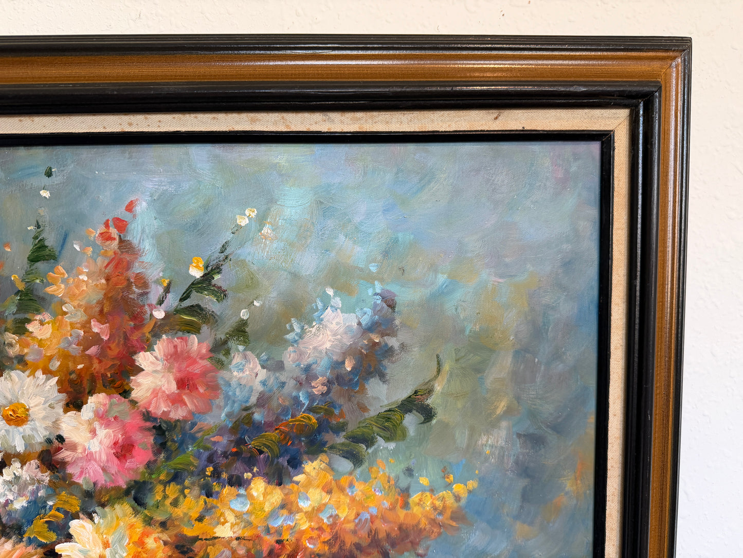 Large Floral Still Life Original Oil Painting on canvas Signed W. Adams Framed