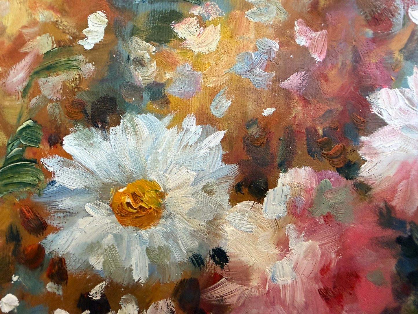 Large Floral Still Life Original Oil Painting on canvas Signed W. Adams Framed