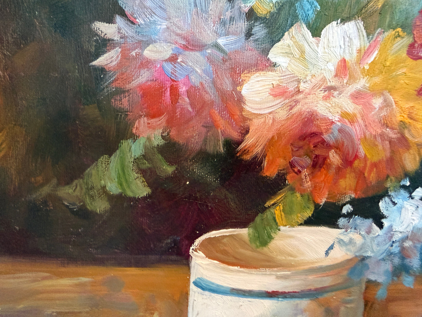 Large Floral Still Life Original Oil Painting on canvas Signed W. Adams Framed