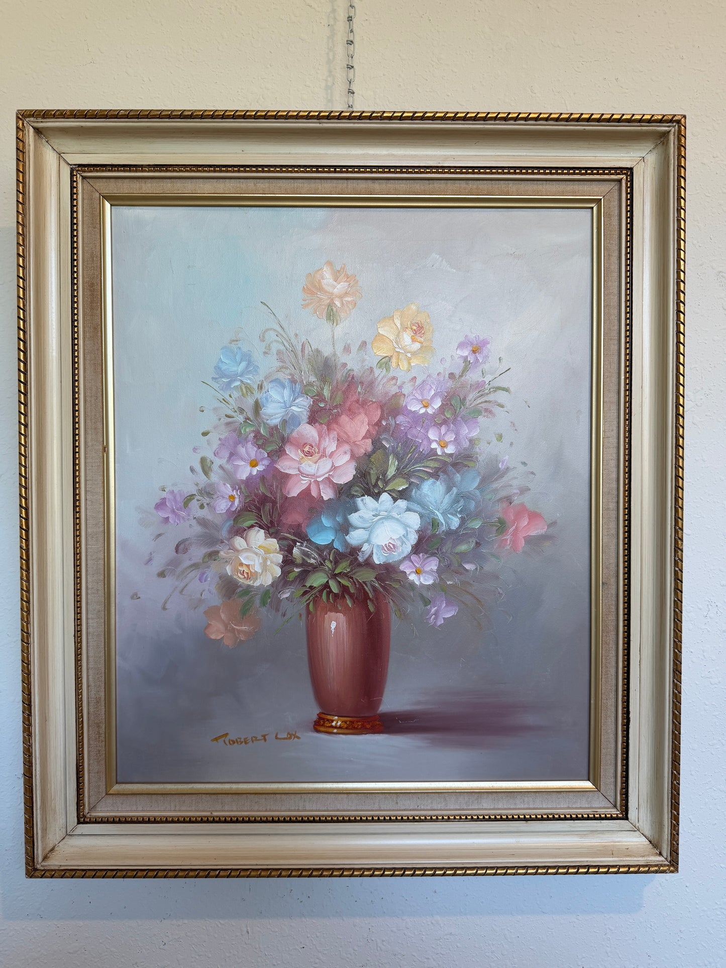 Signed Floral Still Life Oil Painting Robert Cox (1934–2001) Vintage Framed Art