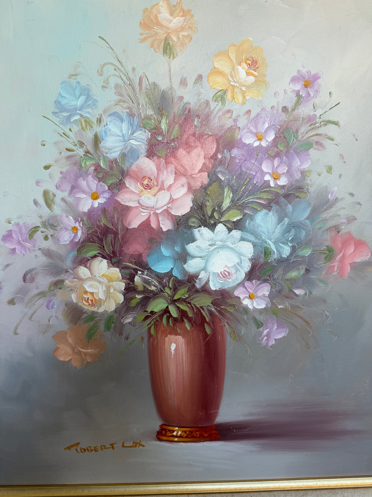 Signed Floral Still Life Oil Painting Robert Cox (1934–2001) Vintage Framed Art