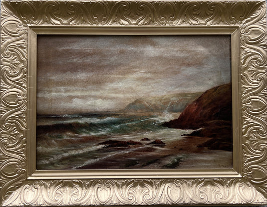 Original 19th century Antique Oil painting on canvas, seascape, Signed, Framed