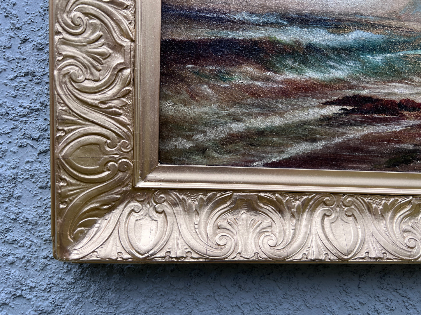 Original 19th century Antique Oil painting on canvas, seascape, Signed, Framed