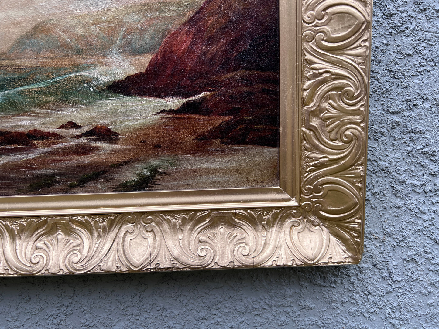 Original 19th century Antique Oil painting on canvas, seascape, Signed, Framed