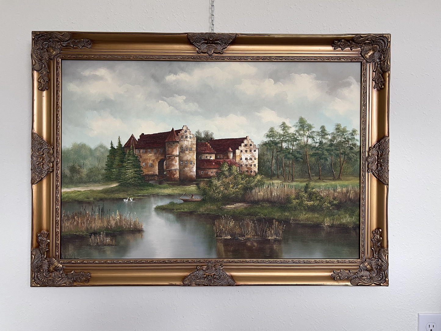 Original Oil painting on canvas, Castle, Landscape, Signed C. Karopka, framed