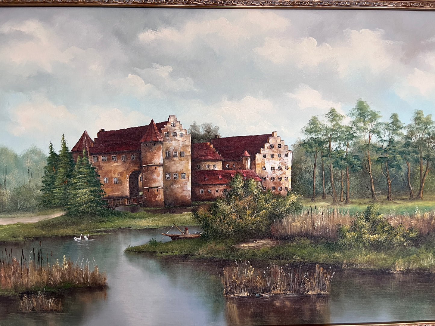 Original Oil painting on canvas, Castle, Landscape, Signed C. Karopka, framed