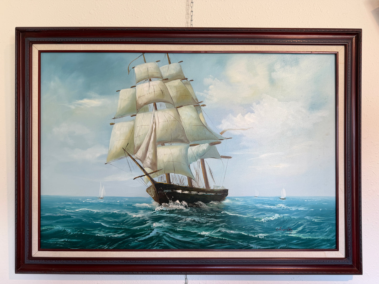 Charley - Original Marine Oil Painting Tall Ship on Open Sea Nautical Seascape