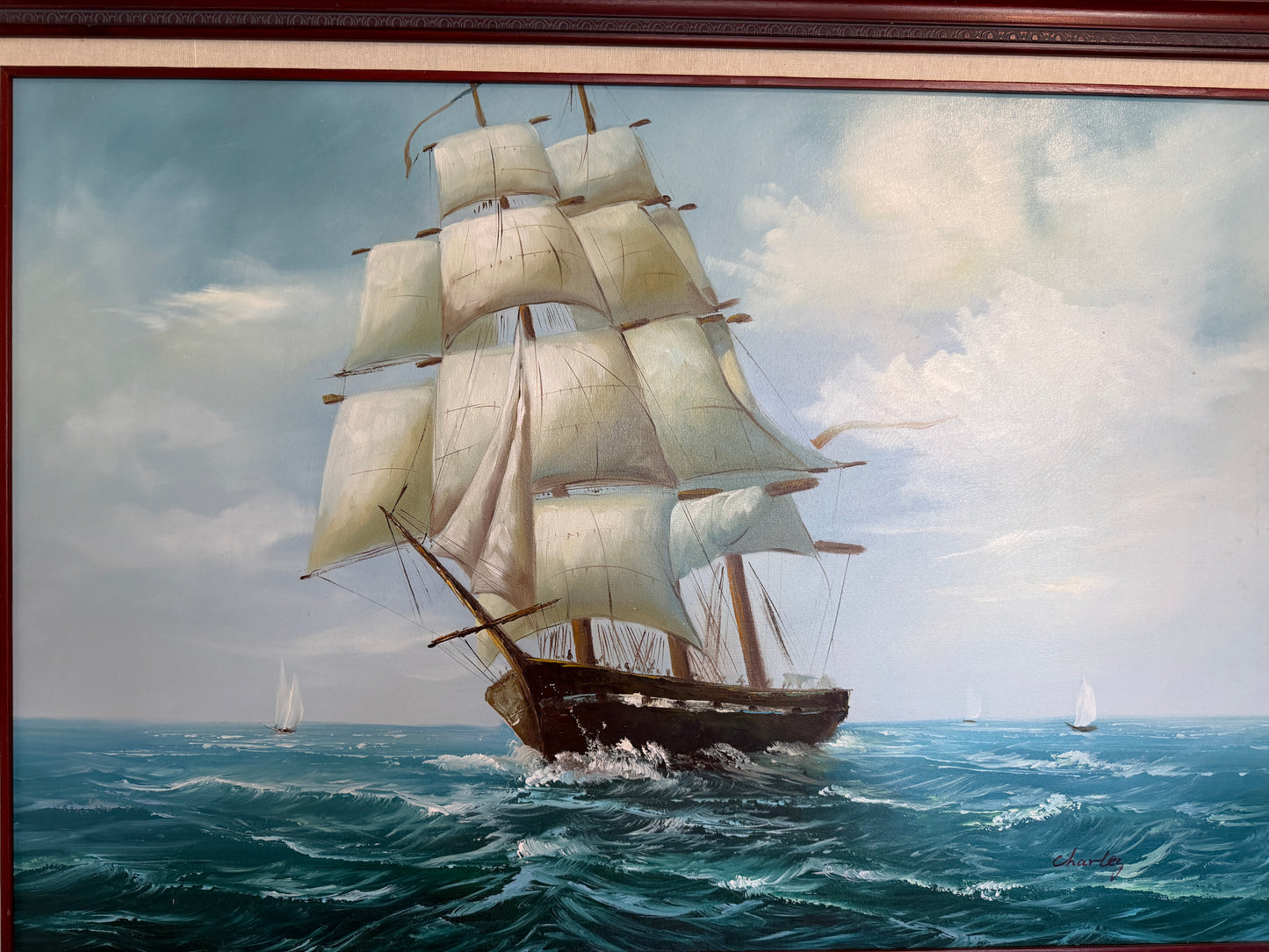 Charley - Original Marine Oil Painting Tall Ship on Open Sea Nautical Seascape
