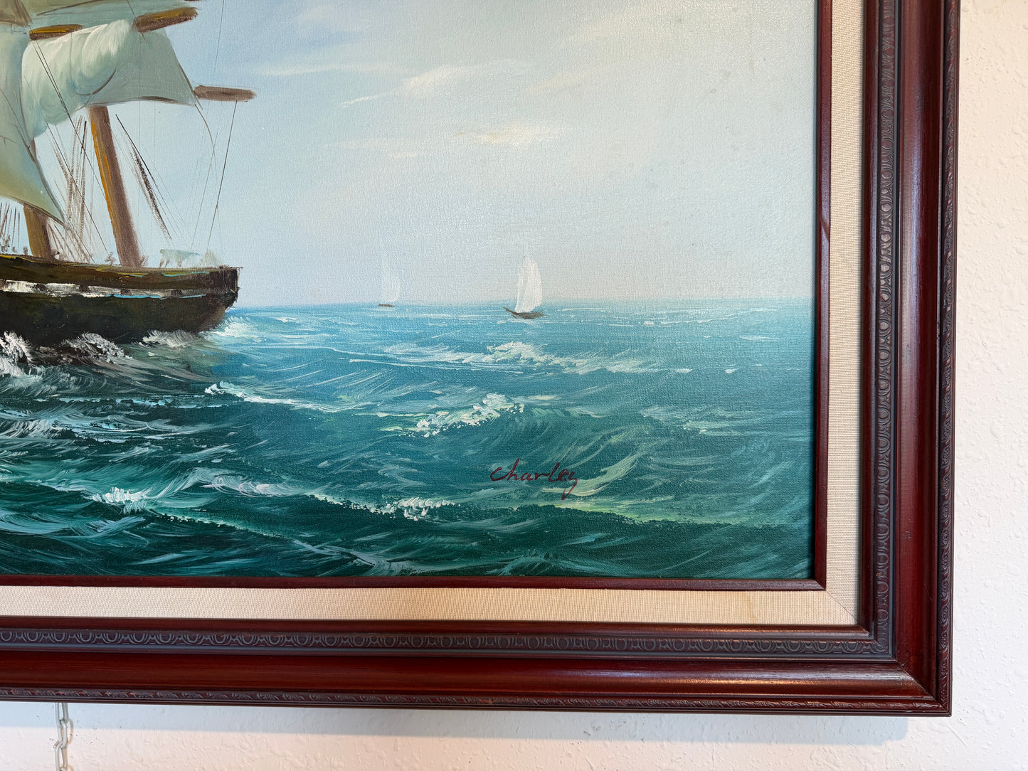 Charley - Original Marine Oil Painting Tall Ship on Open Sea Nautical Seascape
