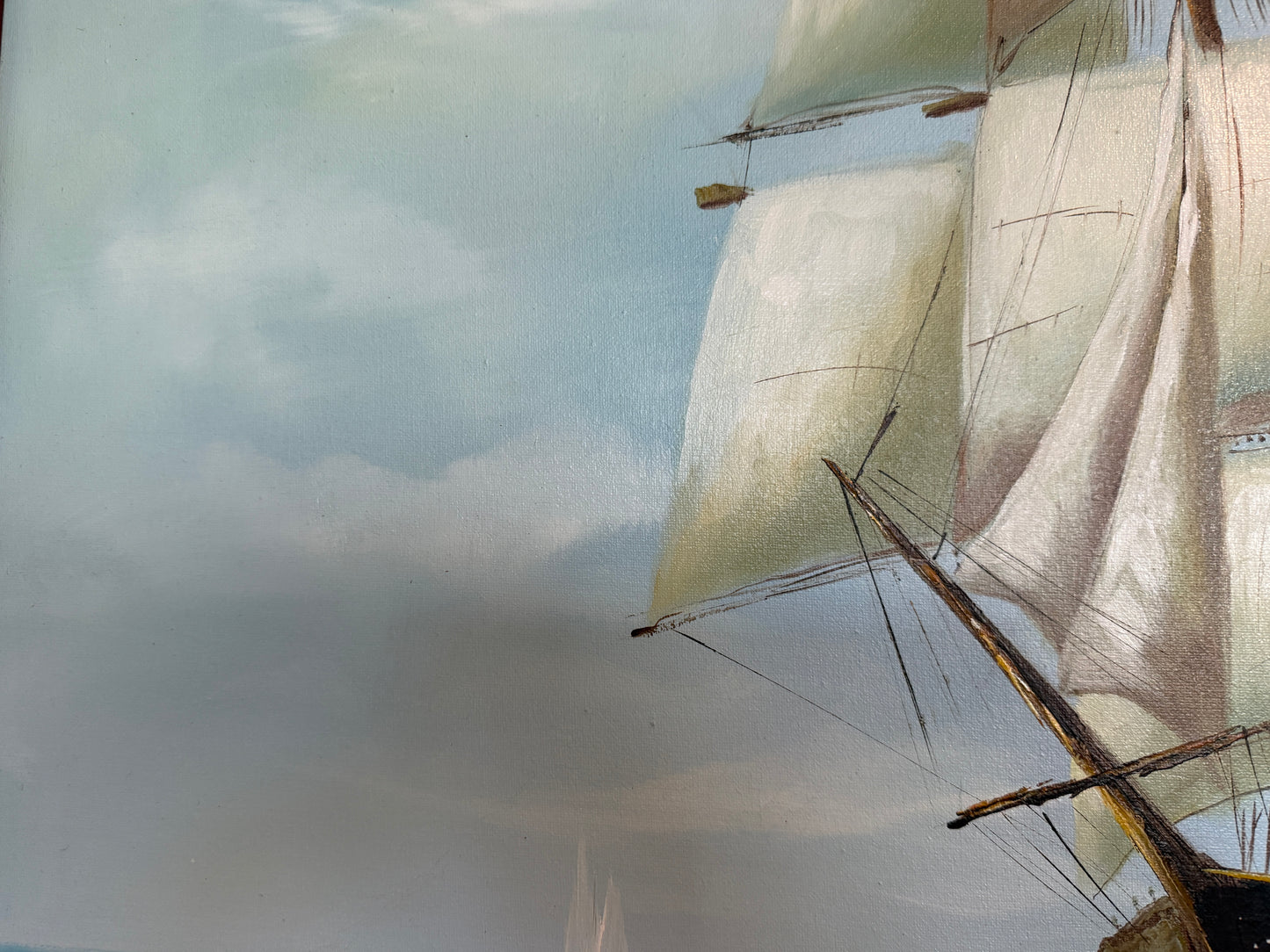 Charley - Original Marine Oil Painting Tall Ship on Open Sea Nautical Seascape