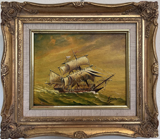 Louis Original Oil on Canvas Nautical Painting, Seascape, Ornate Gold Frame