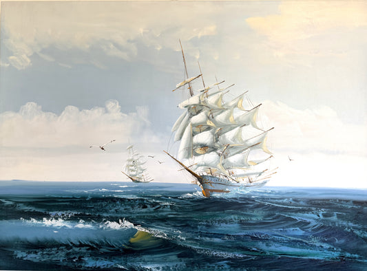 Listed Artist Hewett Jackson Original Oil Painting | Tall Ship Seascape | Large
