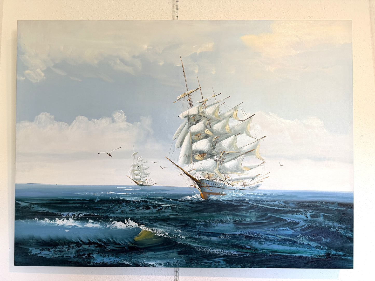 Listed Artist Hewett Jackson Original Oil Painting | Tall Ship Seascape | Large