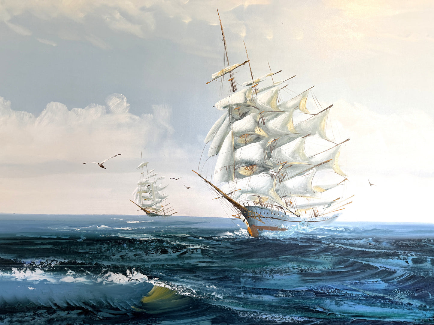 Listed Artist Hewett Jackson Original Oil Painting | Tall Ship Seascape | Large