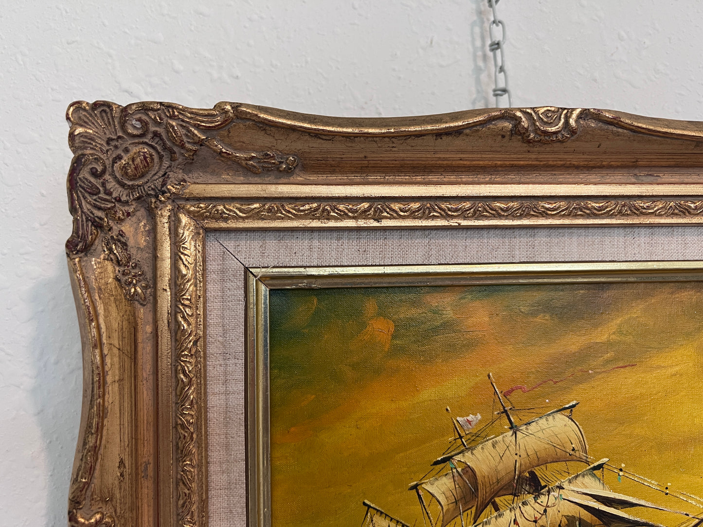 Louis Original Oil on Canvas Nautical Painting, Seascape, Ornate Gold Frame