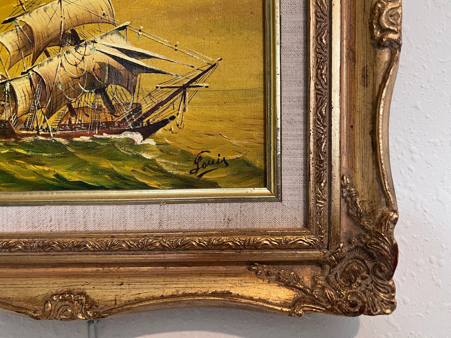 Louis Original Oil on Canvas Nautical Painting, Seascape, Ornate Gold Frame