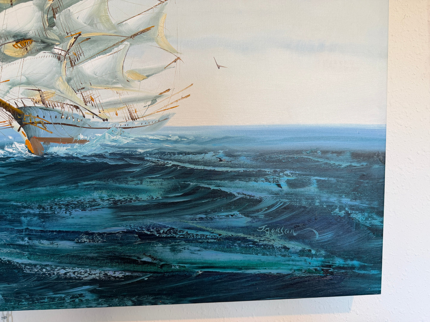 Listed Artist Hewett Jackson Original Oil Painting | Tall Ship Seascape | Large