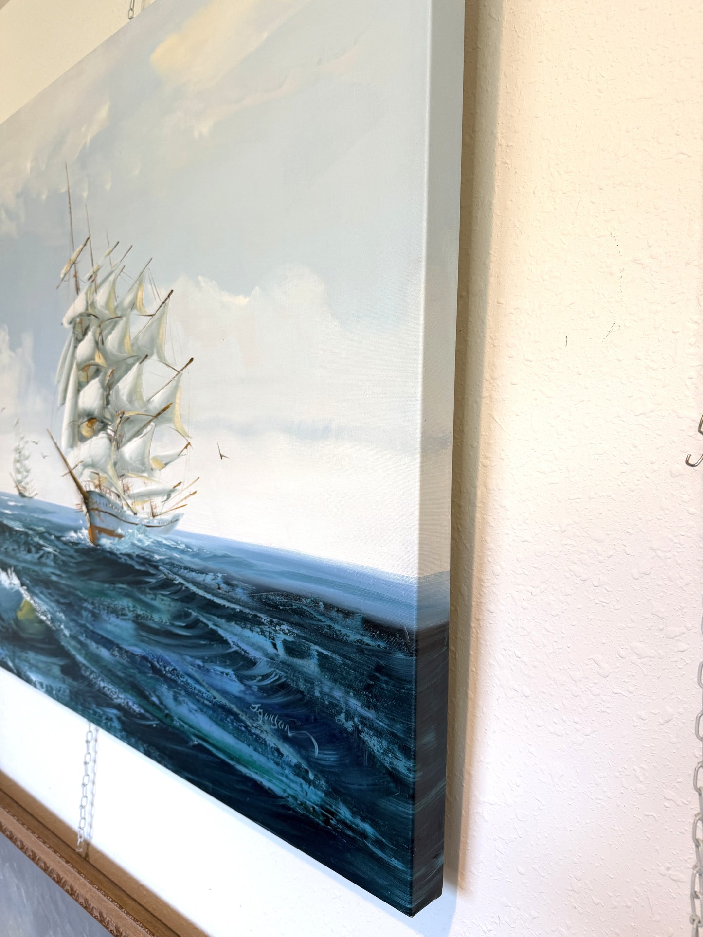 Listed Artist Hewett Jackson Original Oil Painting | Tall Ship Seascape | Large