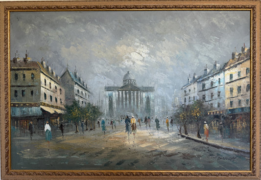 Listed Artist C. Burnett oil painting on canvas, Paris street view Framed Signed