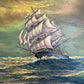 Large Original Oil Painting on Canvas Clipper ship, Seascape, Framed