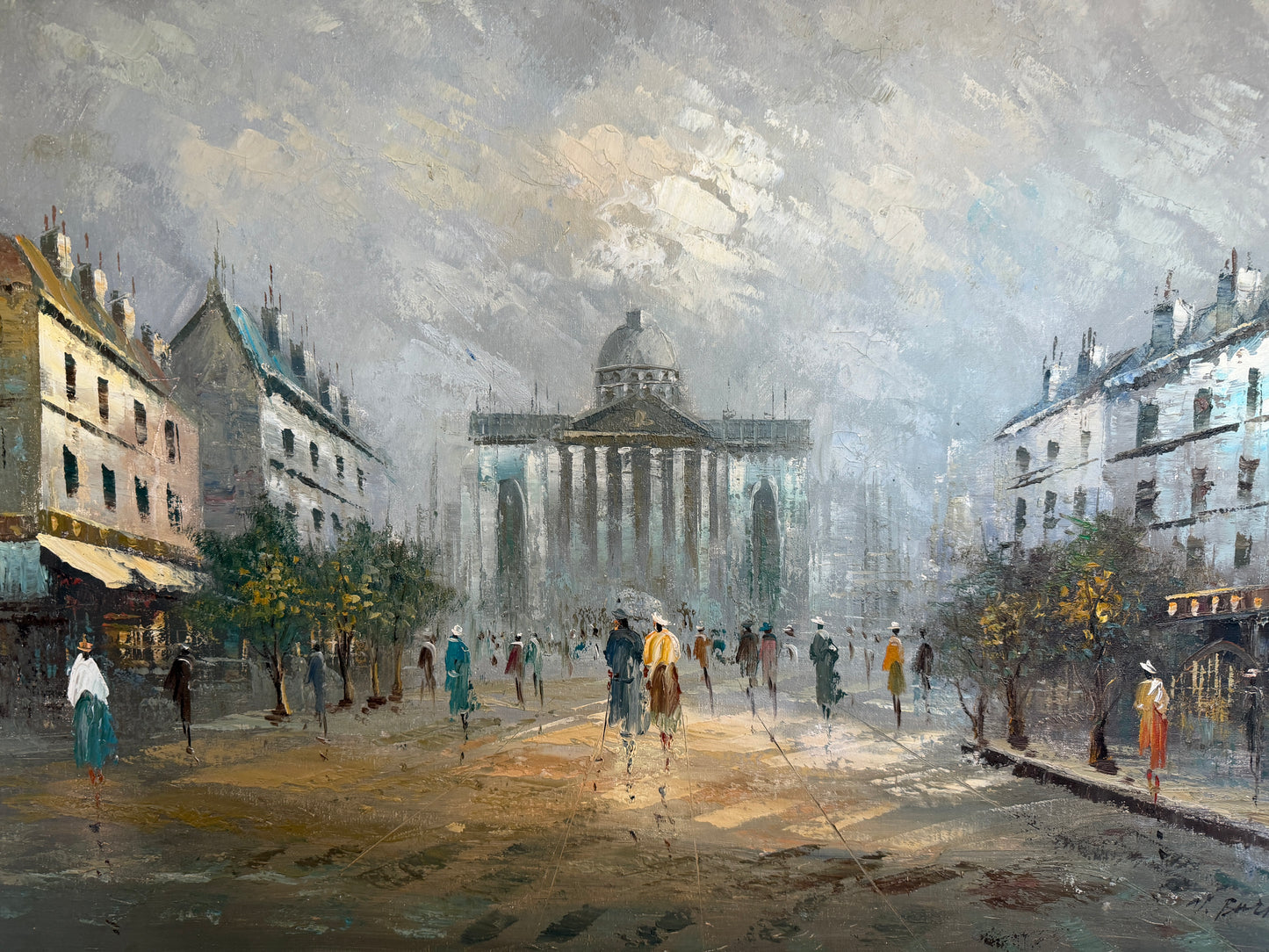 Listed Artist C. Burnett oil painting on canvas, Paris street view Framed Signed