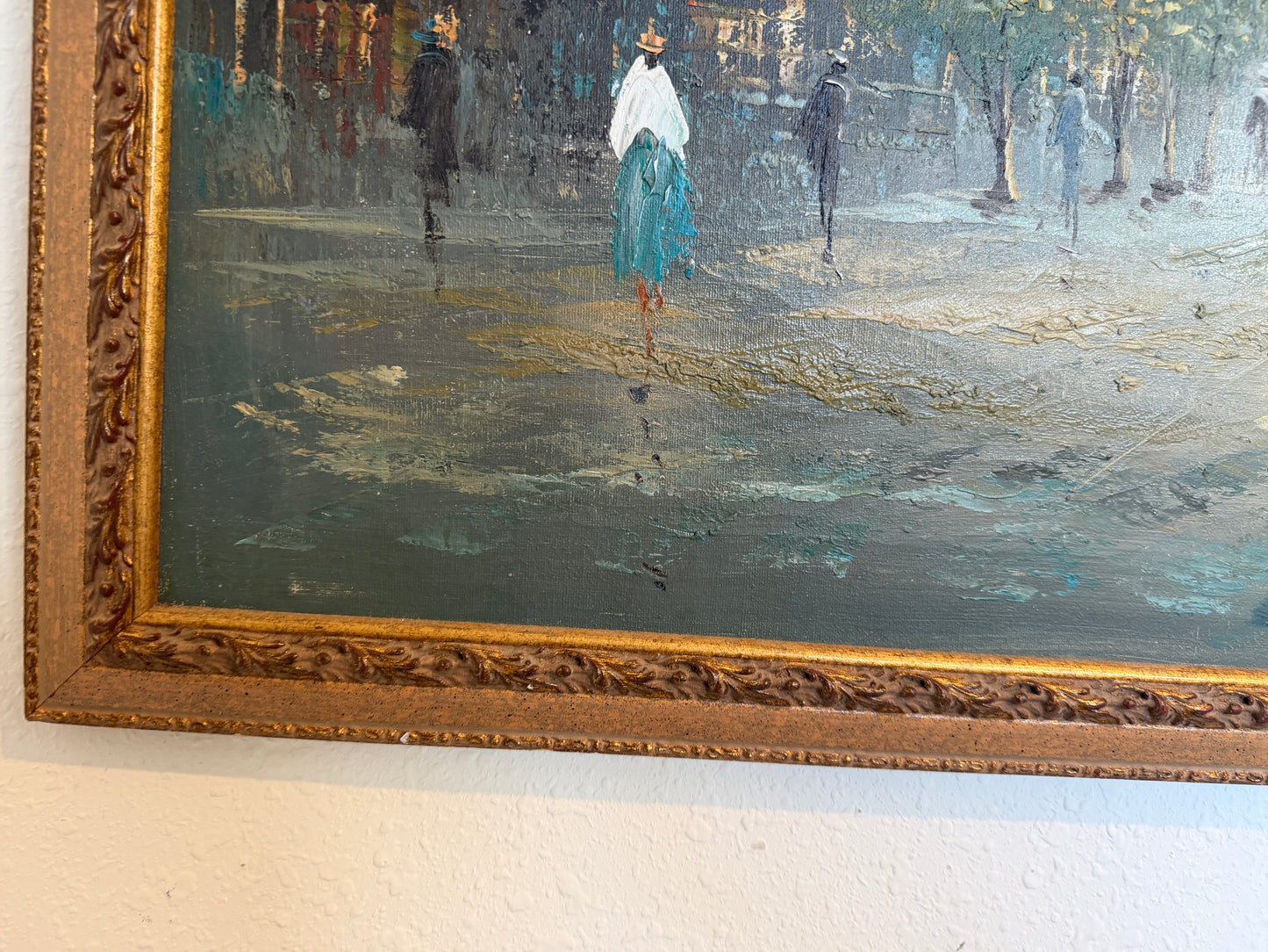 Listed Artist C. Burnett oil painting on canvas, Paris street view Framed Signed