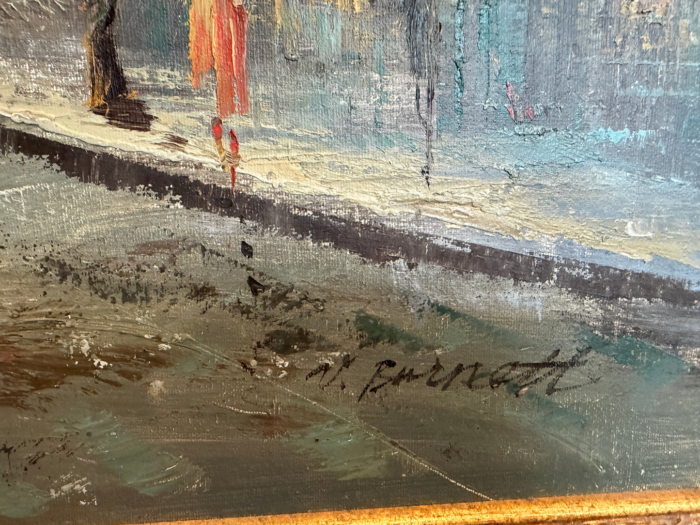 Listed Artist C. Burnett oil painting on canvas, Paris street view Framed Signed