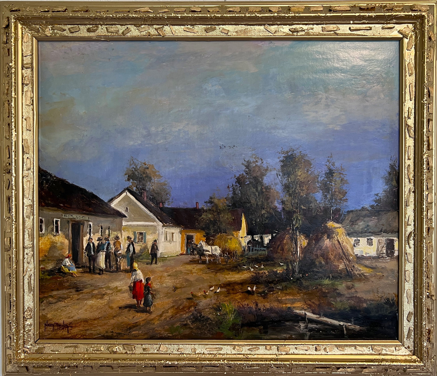 Attila Nagy (Hungarian, b.1928) Oil painting on Canvas , Farm Landscape, Framed