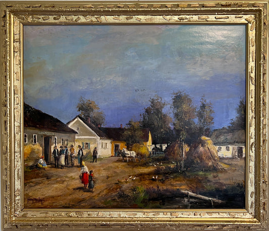 Attila Nagy (Hungarian, b.1928) Oil painting on Canvas , Farm Landscape, Framed