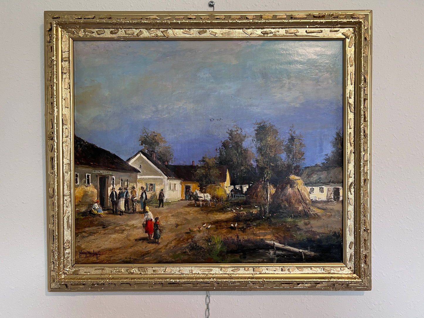 Attila Nagy (Hungarian, b.1928) Oil painting on Canvas , Farm Landscape, Framed