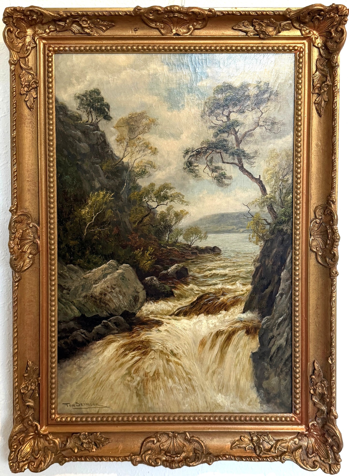 Tom Seymour (British, 1844-1904) Antique Oil on canvas, Landscape, Gilt Frame