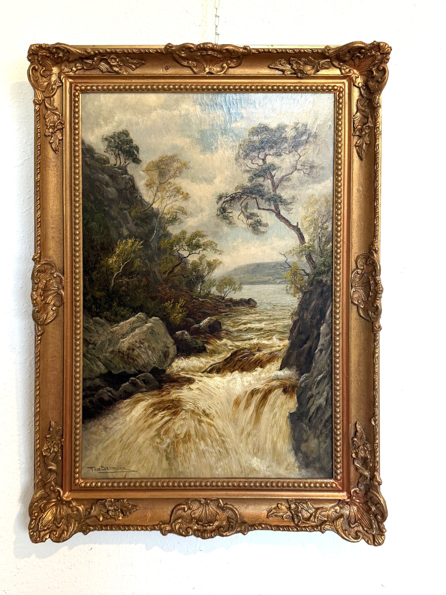 Tom Seymour (British, 1844-1904) Antique Oil on canvas, Landscape, Gilt Frame