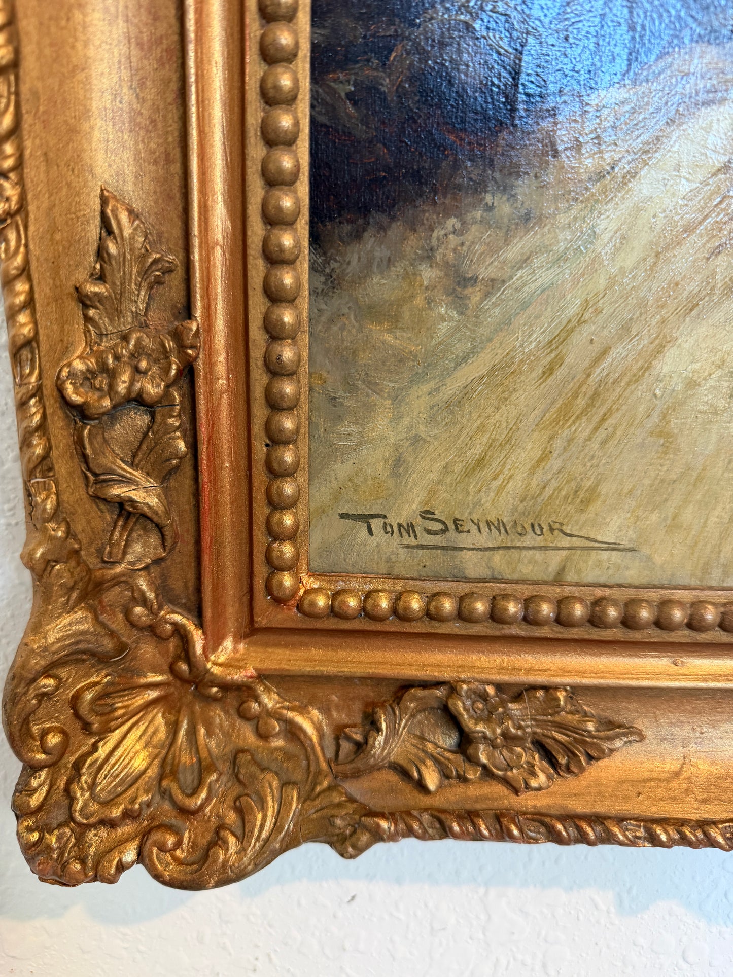 Tom Seymour (British, 1844-1904) Antique Oil on canvas, Landscape, Gilt Frame