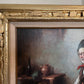 German Artist L.V. Strauss Oil painting on Canvas, Genre Scene, Framed