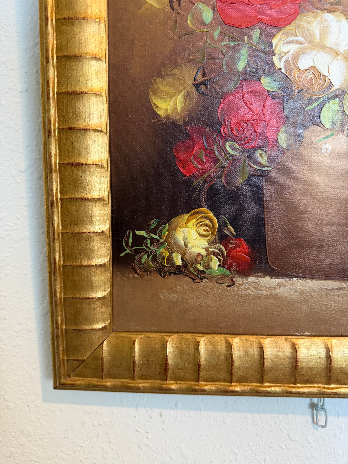 Vintage Floral Still Life Oil Painting Roses Signed Framed Classic Bouquet