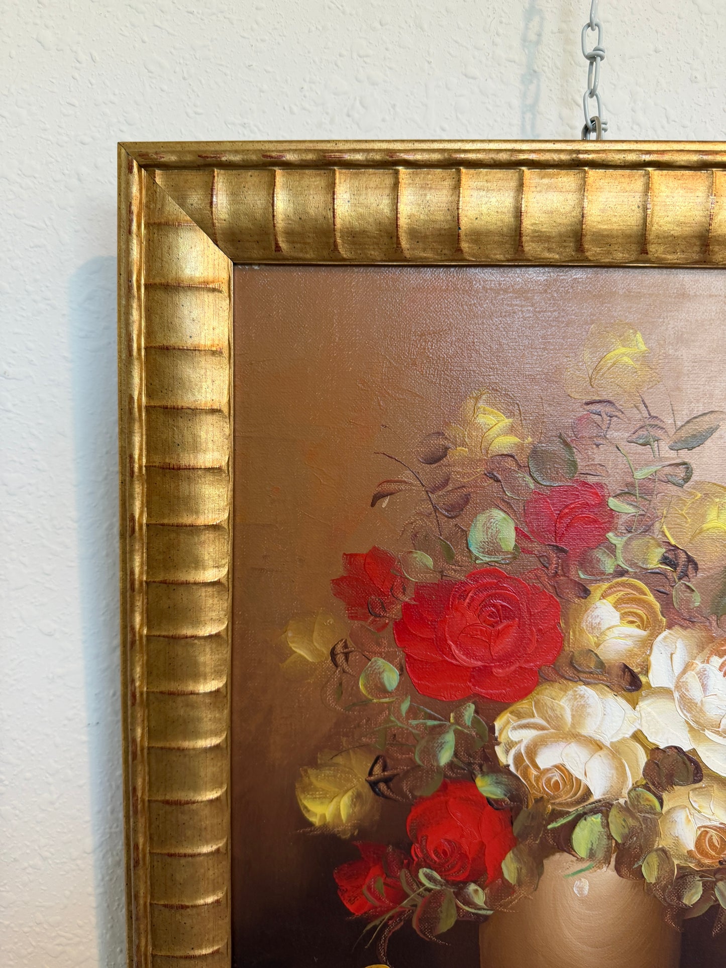 Vintage Floral Still Life Oil Painting Roses Signed Framed Classic Bouquet