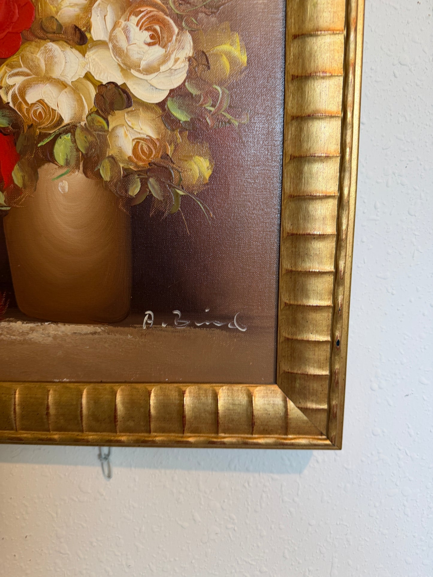 Vintage Floral Still Life Oil Painting Roses Signed Framed Classic Bouquet