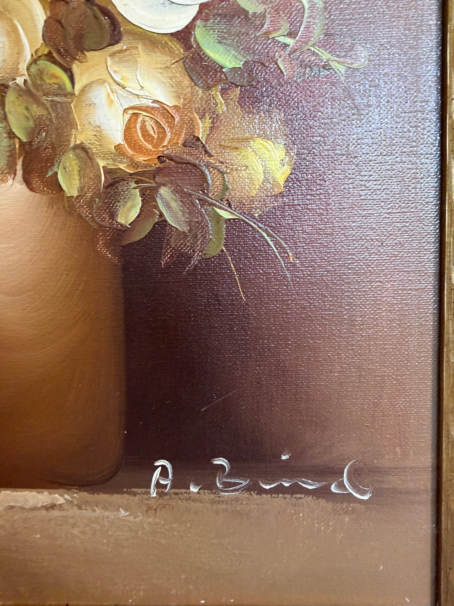 Vintage Floral Still Life Oil Painting Roses Signed Framed Classic Bouquet