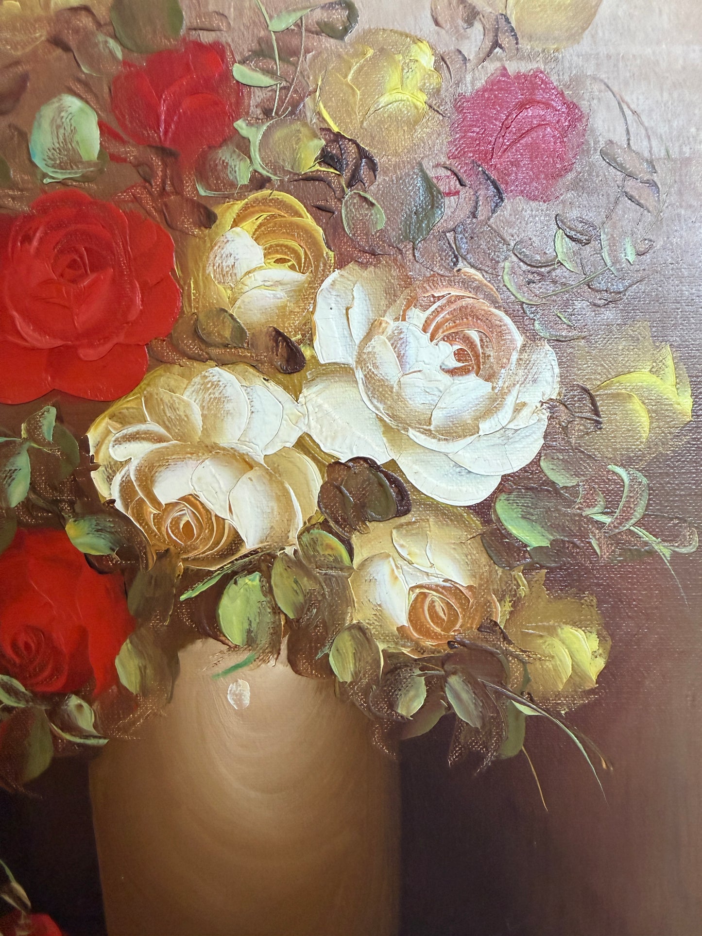Vintage Floral Still Life Oil Painting Roses Signed Framed Classic Bouquet