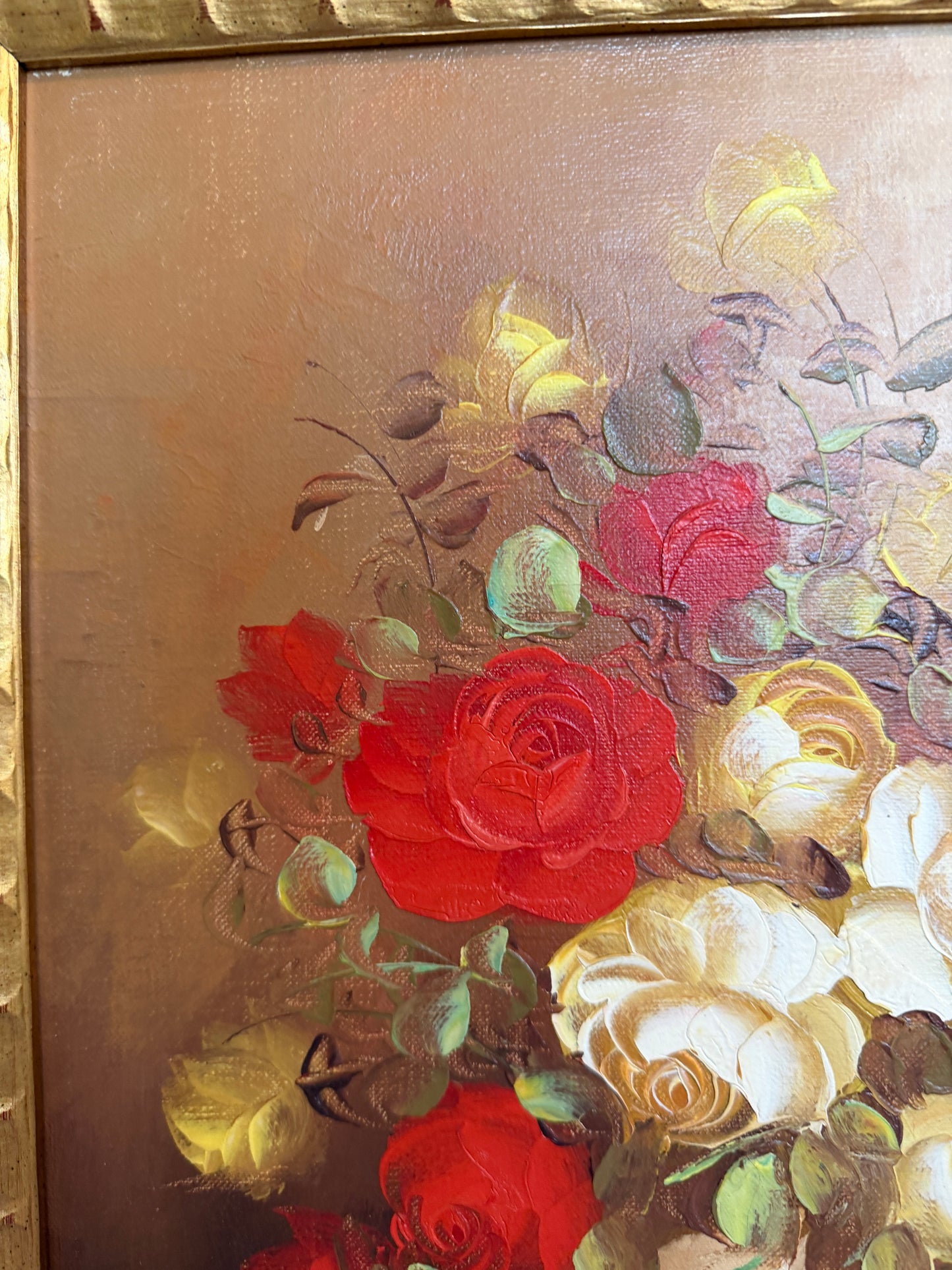 Vintage Floral Still Life Oil Painting Roses Signed Framed Classic Bouquet