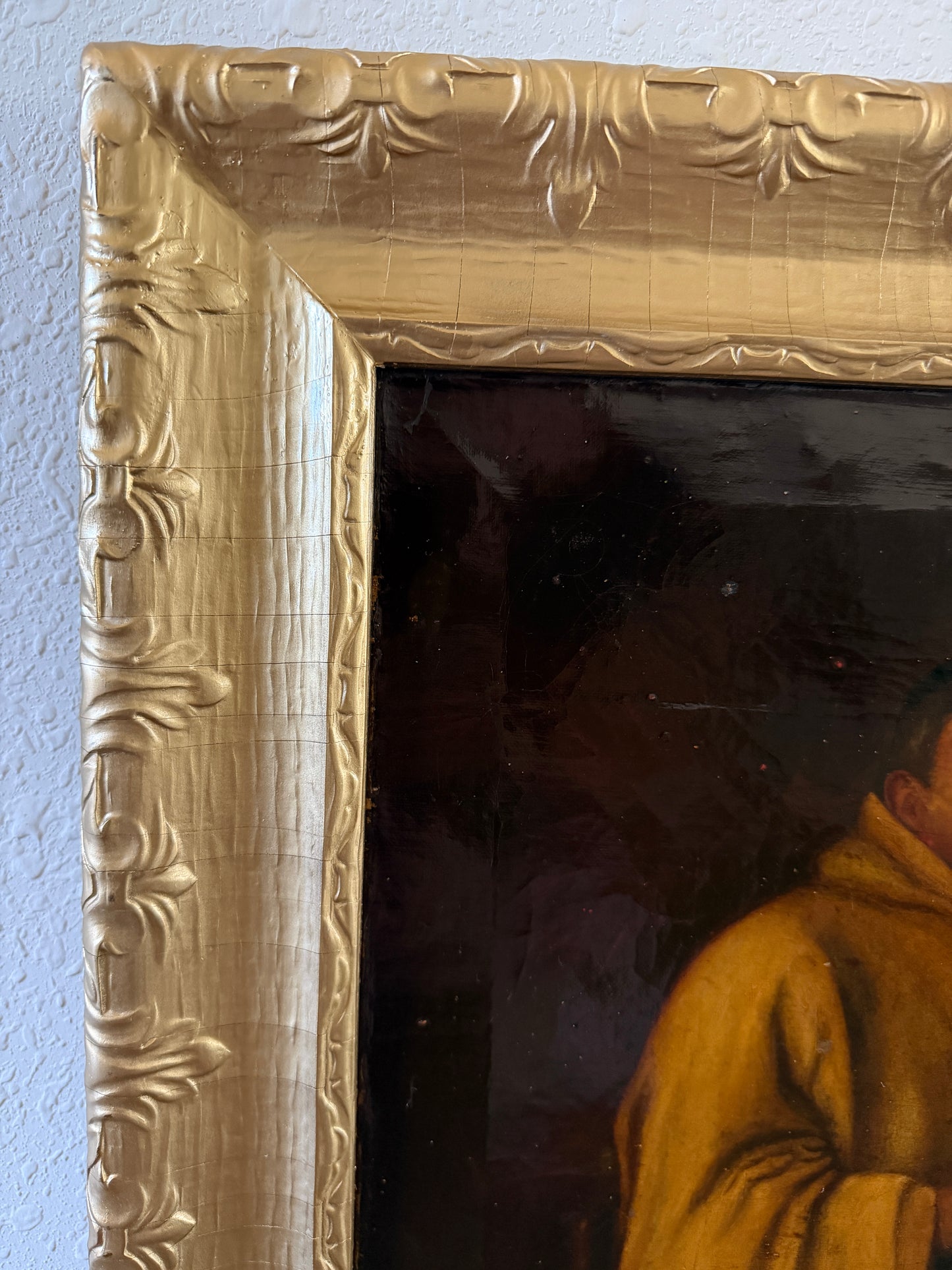 Antique 19c. Oil Painting Monk Portrait by E.C. Edson Gilt Frame Religious Art