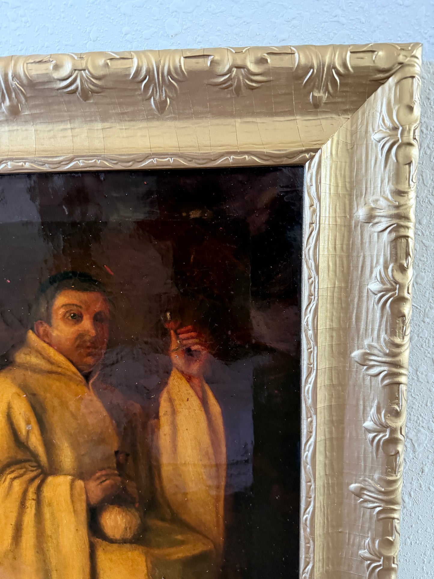 Antique 19c. Oil Painting Monk Portrait by E.C. Edson Gilt Frame Religious Art