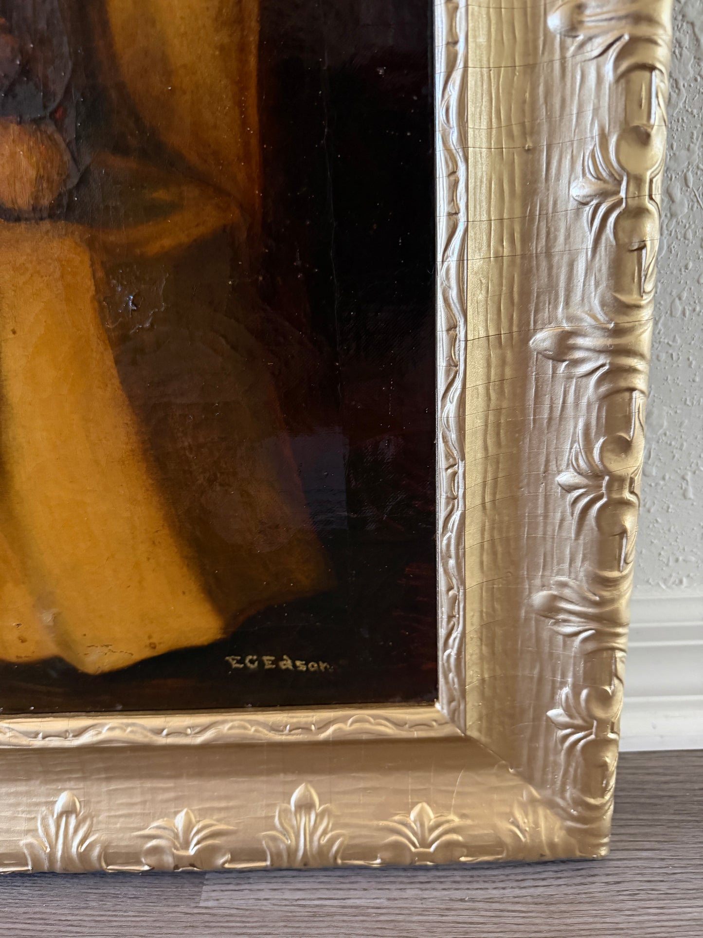 Antique 19c. Oil Painting Monk Portrait by E.C. Edson Gilt Frame Religious Art