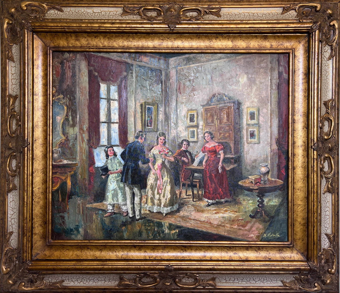 M. Vidiella (Europe 20C) Oil painting on canvas, Genre Scene, Amazing Frame