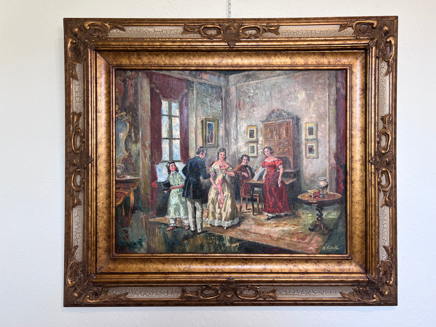 M. Vidiella (Europe 20C) Oil painting on canvas, Genre Scene, Amazing Frame