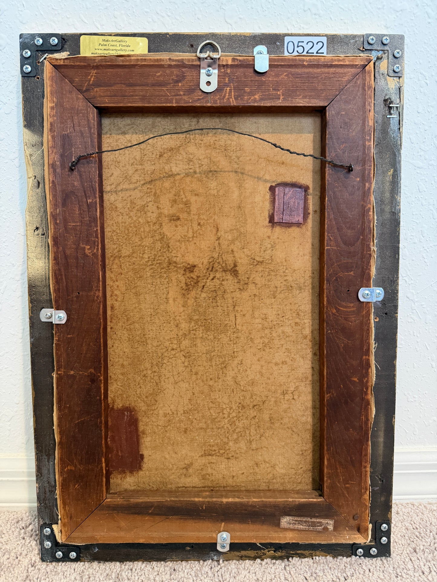 Antique Oil Painting Genre Scene Man With Pipe Child Interior Gilt Frame