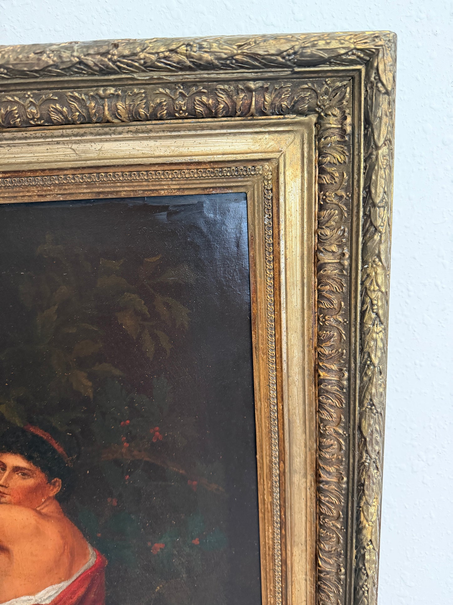 Antique 19c. Original Oil Painting French school Huntress, Signed, Gild Frame