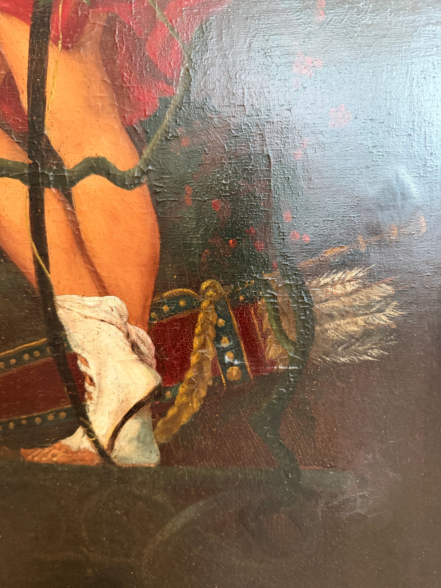 Antique 19c. Original Oil Painting French school Huntress, Signed, Gild Frame