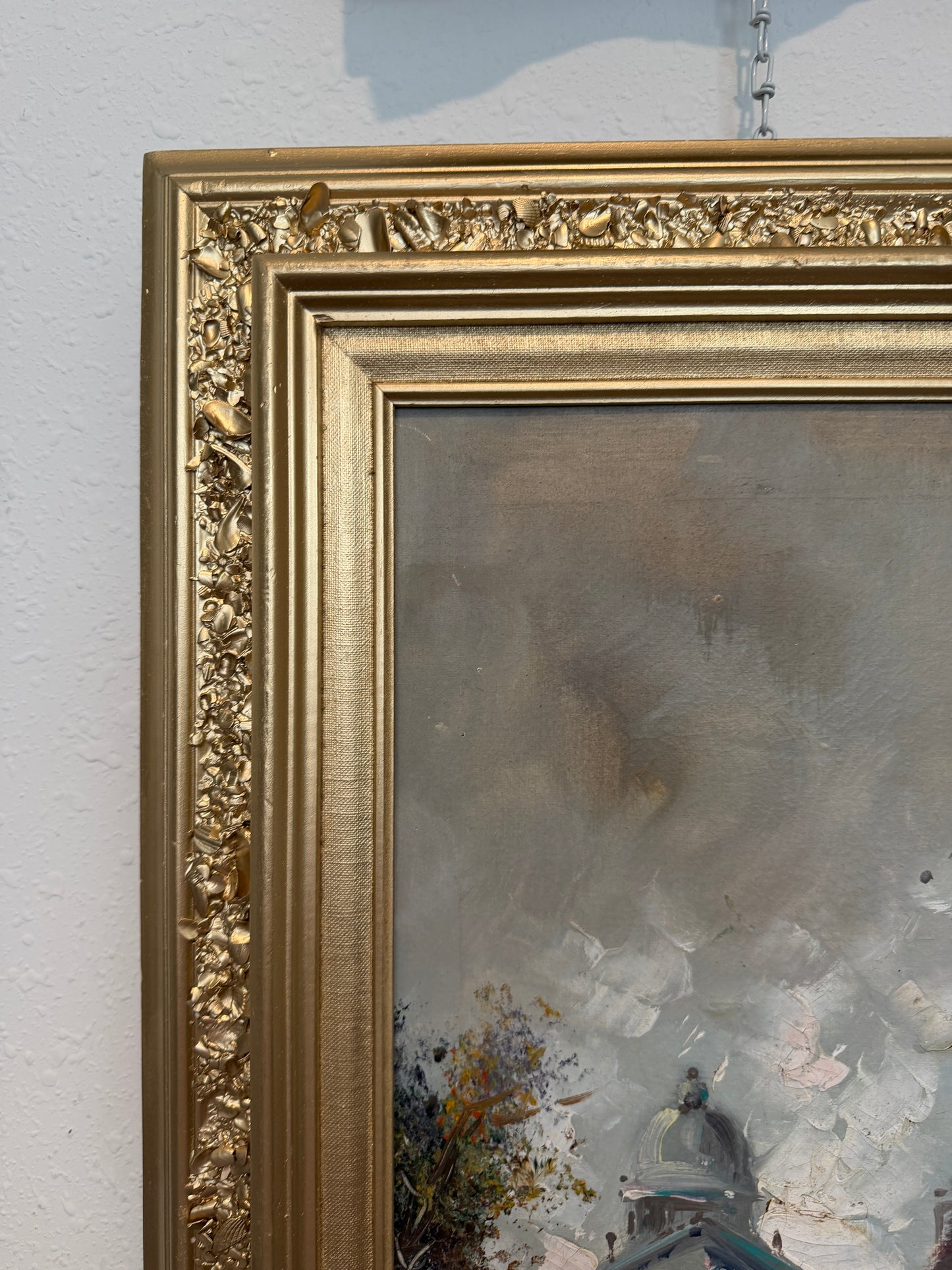 Vintage Paris Street Scene Oil Painting Panthéon Gilt Frame Impressionist