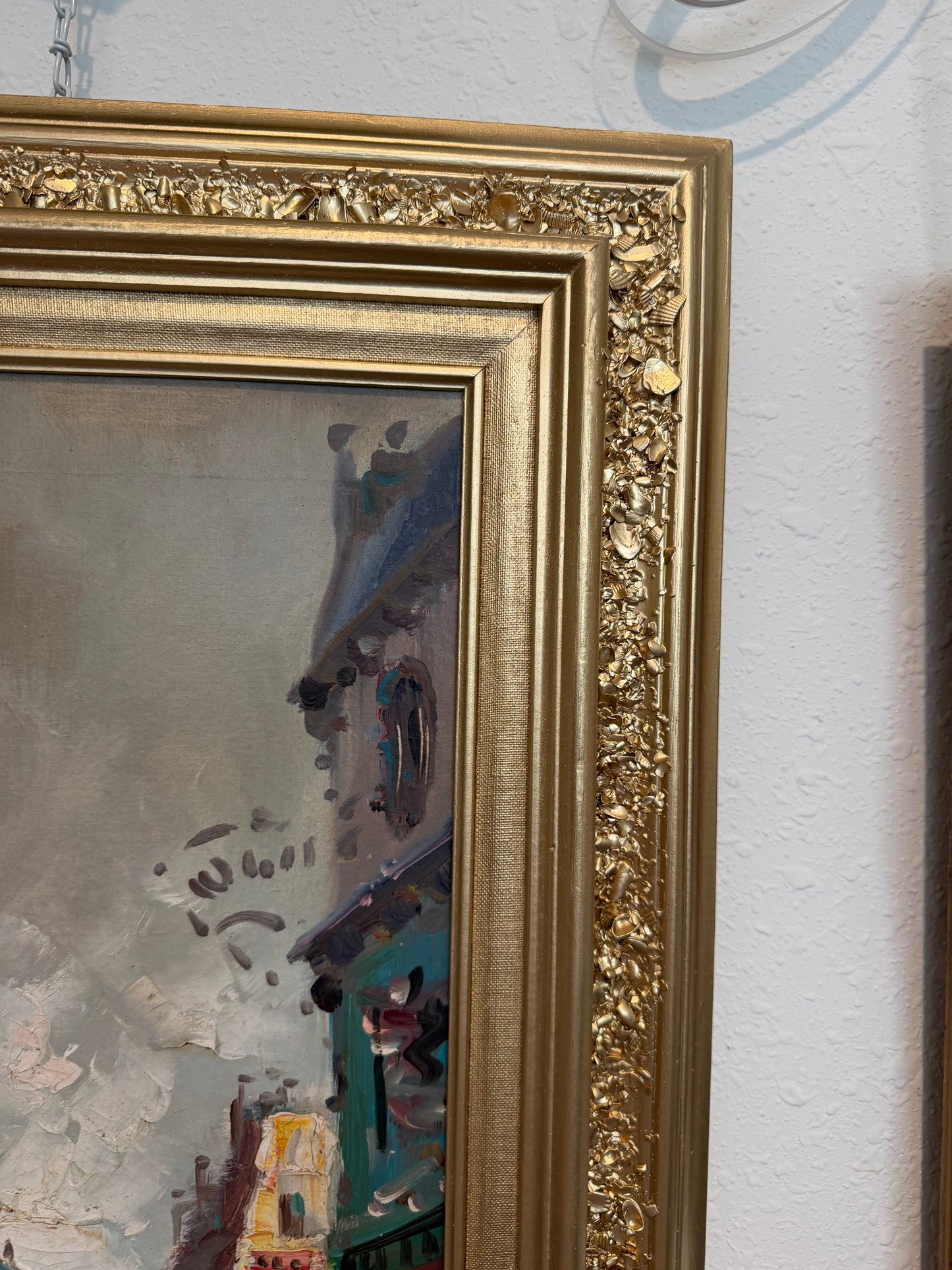 Vintage Paris Street Scene Oil Painting Panthéon Gilt Frame Impressionist